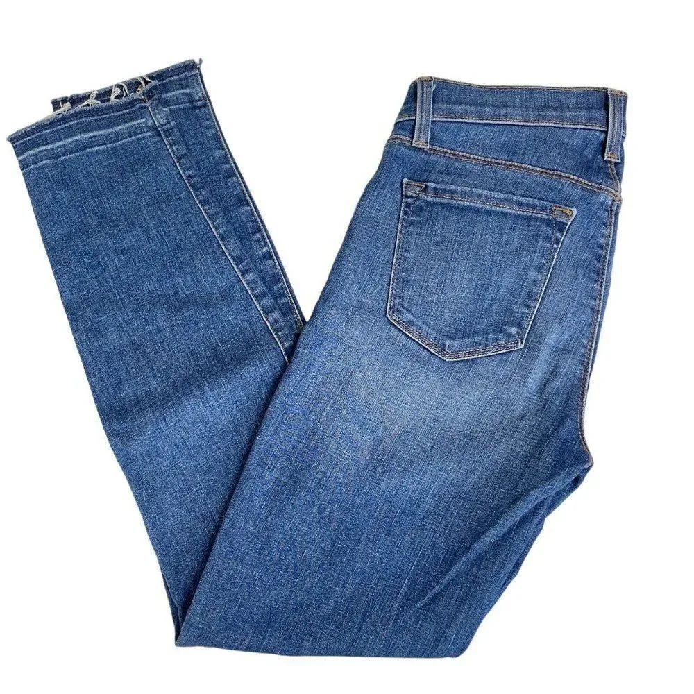 J Brand Blue Wave Capri Jeans Size 25 Med Dark Wash Raw Hems Stretch USA - Picture 4 of 8